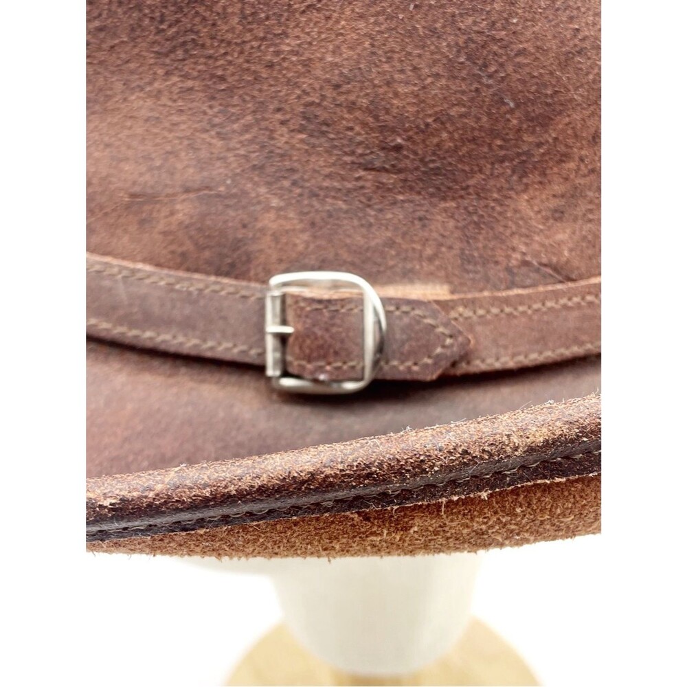 Vintage Brown Leather Cowboy Hat Western Ranch Outback Size L 22” Boho Festival - Picture 12 of 14